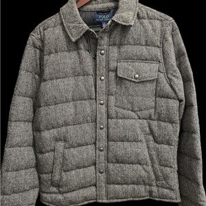 Polo by Ralph Lauren Black and White Herringbone Puffer Jacket